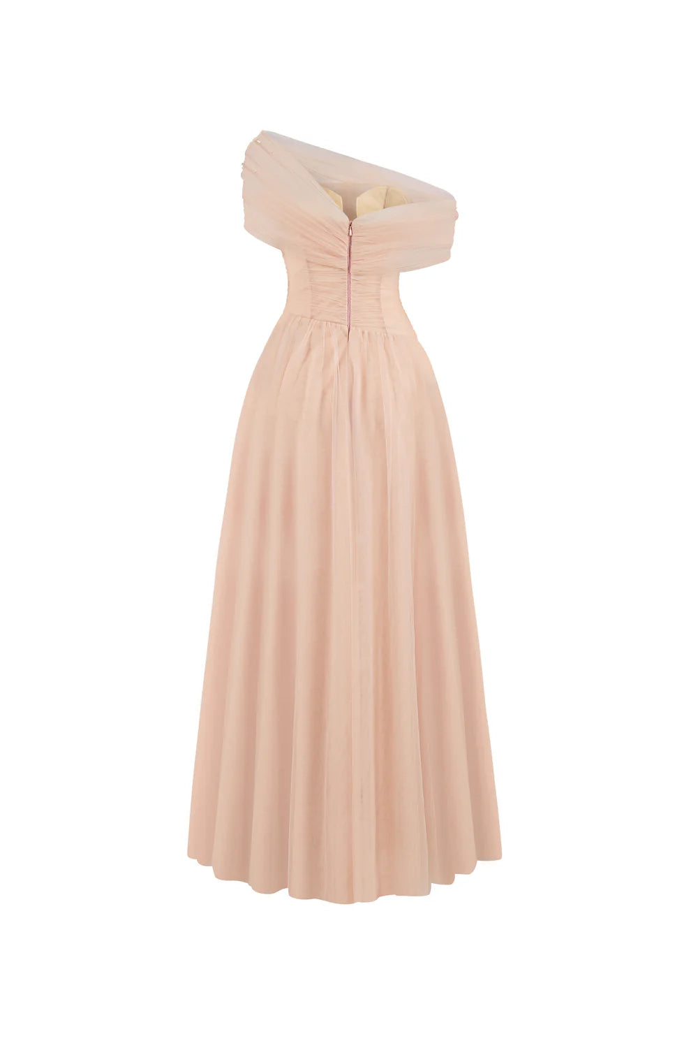 Robe Weitese vintage trapèze asymétrique à manches en tulle, longueur au sol, épaules dénudées, plissée, fermeture éclair, robe de bal